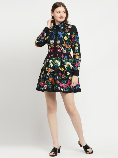 

aaliya Black Floral Dress