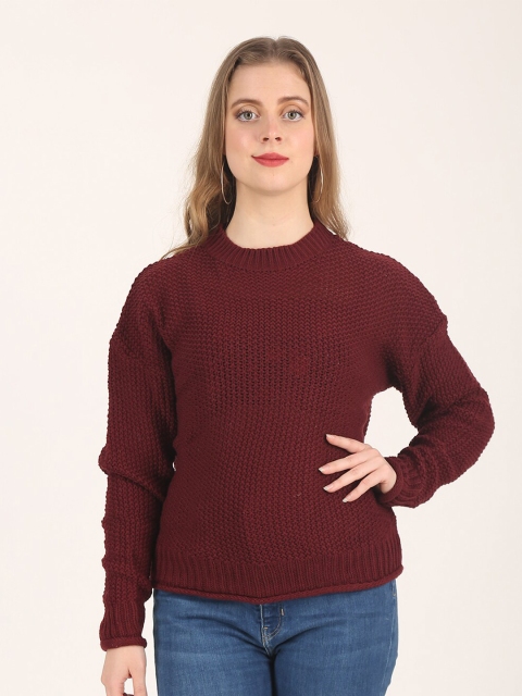 

NoBarr Women Maroon Cable Knit Pullover