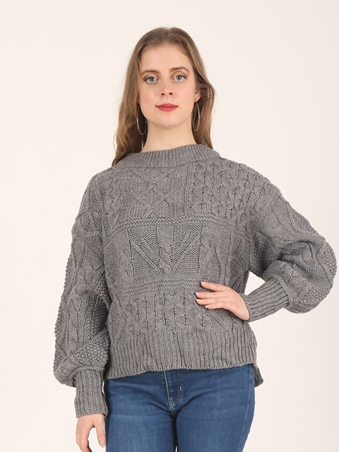 

NoBarr Women Grey Cable Knit Pullover