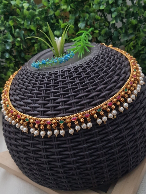

GRIIHAM Gold-Plated Pink & Green CZ Stone Studded Kamarbandh, Multi