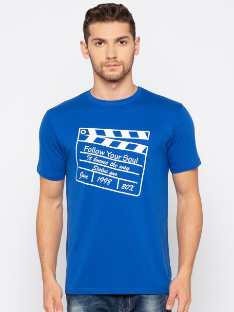 

Status Quo Men Blue & denim Typography Printed Slim Fit T-shirt