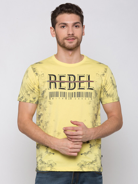 

Status Quo Men Yellow Typography Printed T-shirt
