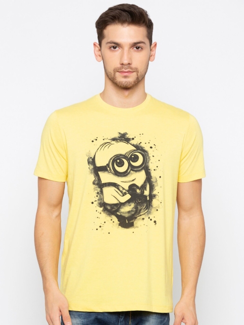 

Status Quo Men Yellow & pastel yellow Printed Applique Slim Fit T-shirt