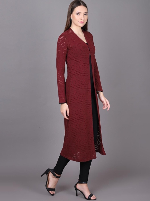 

Lakshita Women Maroon Longline Sheer Shrug