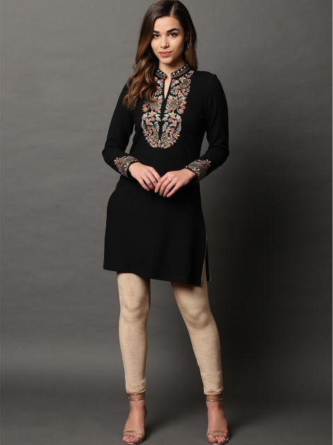 

Lakshita Black Embroidered Flared Sleeves Thread Work Thread Work Kurti