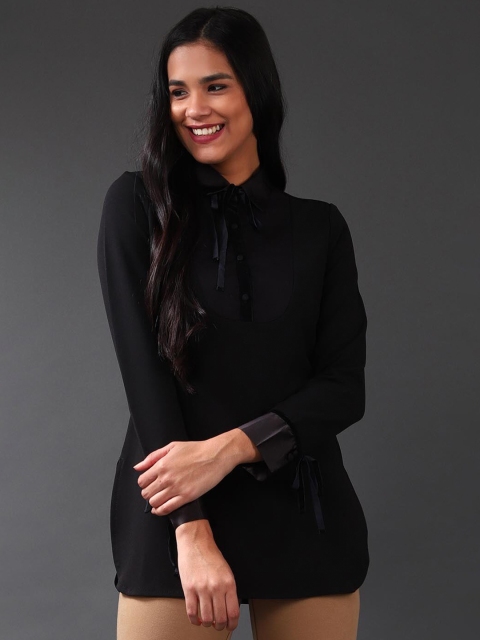 

Lakshita Black Yoke Design Shirt Collar Kurti
