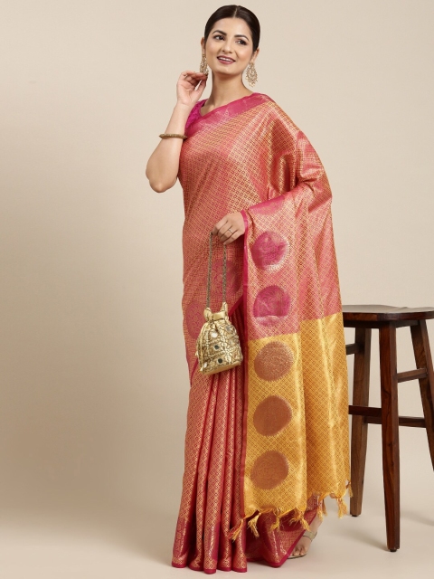 

Pothys Pink & Yellow Ethnic Motifs Jute Silk Saree