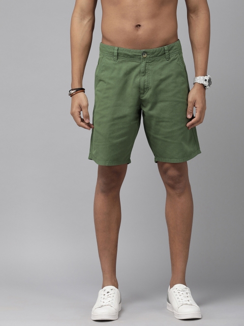 

Roadster Men Olive Green Solid Slim Fit Woven Pure Cotton Shorts