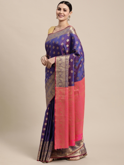 

Mitera Purple & Gold-Toned Ethnic Motifs Zari Silk Blend Banarasi Saree