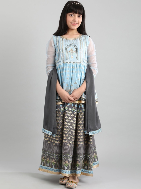 

AURELIA Girls Blue Ethnic Motifs Printed Kurta and Skirt with Dupatta