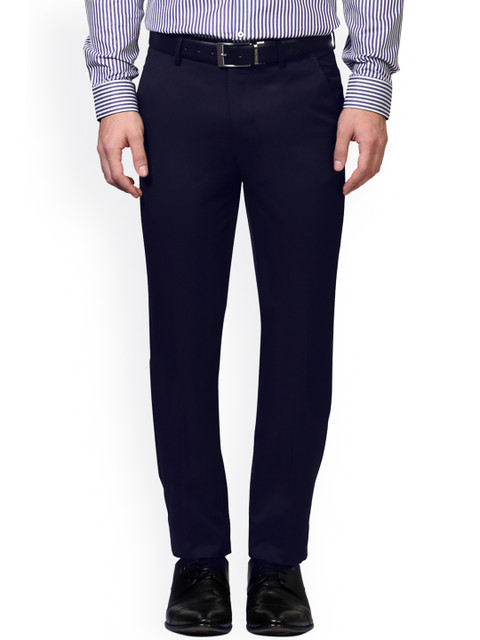 

Peter England Men Navy Slim Fit Solid Formal Trousers, Navy blue