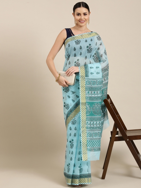 

KALINI Blue Ethnic Motifs Jute Cotton Mangalagiri Saree