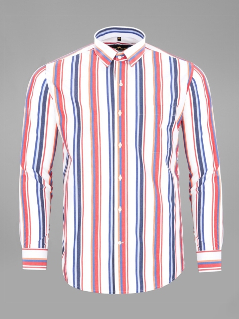 

FRENCH CROWN Men White Standard Multi Stripes Striped Formal Shirt