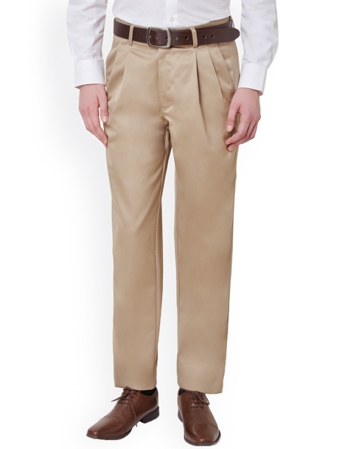 

Peter England Men Khaki Solid Formal Trousers