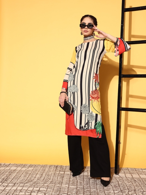 

Tikhi Imli Women Cream Polyester Print Parade Kurta