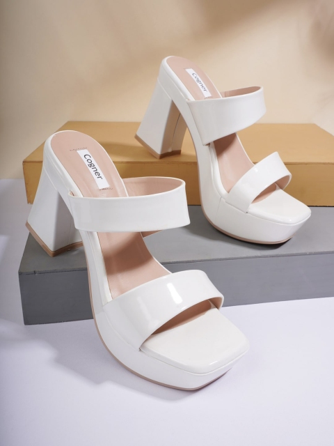

Cogner White Colourblocked Party Block Pumps with Bows