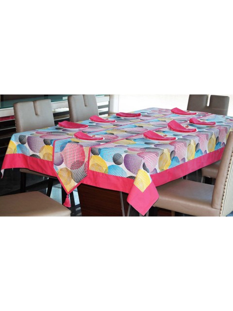 

Lushomes 10 Pieces White & Pink Printed Pure Cotton 8-Seater Table Linen Set
