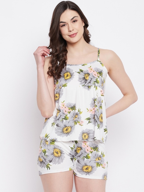 

Camey Women White & Yellow Printed Night suit