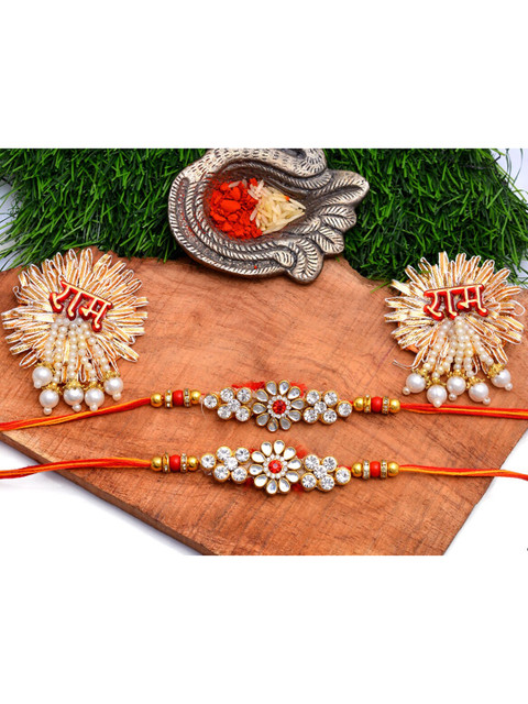 

Silvermerc Designs Set of 2 Gold & Red Studded Thread Rakhi