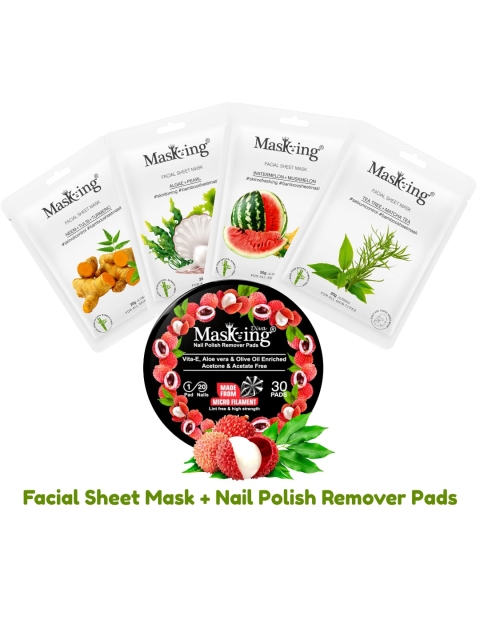 

MasKing Pack Of 5 Bamboo Facial Sheet Mask For Oil Control & Nail Polish Remover Wipes, White