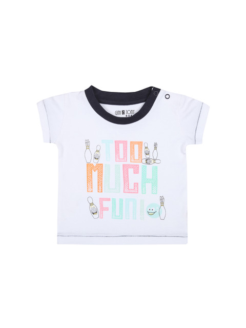 

Gini and Jony Boys White Printed Round Neck T-shirt