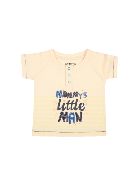 

Gini and Jony Boys Cream-Coloured Printed Henley Neck T-shirt