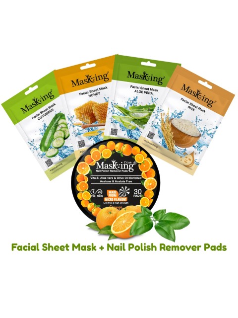 

MasKing Pack of 5 Facial Sheet Mask & Nail Polish Remover Pads, Multi