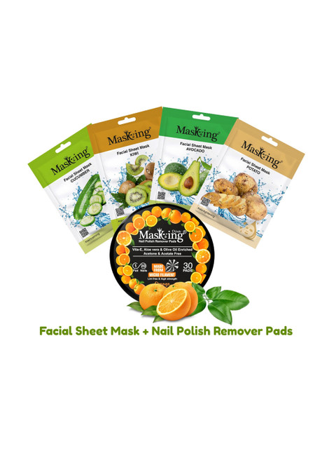 

MasKing Pack of 4 Nourishing Facial Mask and Nail Polish Remover Combo, Multi