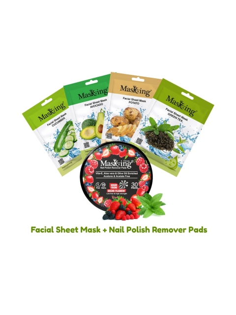 

MasKing Pack of 4 Hydrating Facial Mask and Nail Polish Remover Combo, Multi