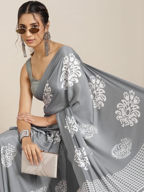 

Havida Sarees Grey & White Ethnic Motifs Pure Silk Saree