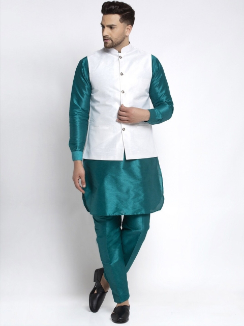 

Kaifoo Men Green Kurti & Churidar With Nehru Jacket