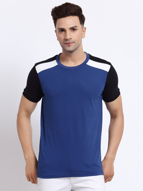 

Kalt Men Blue & Black Colourblocked Round Neck T-shirt