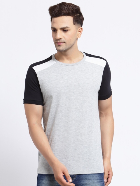 

Kalt Men Grey Melange & Black Solid Regular Fit T-shirt