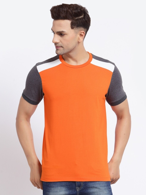 

Kalt Men Orange Colourblocked Cotton Blend T-shirt