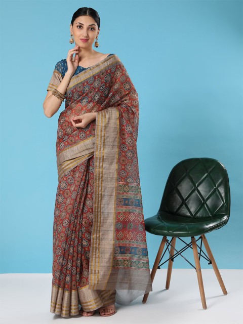 

MISHRI COLLECTION Maroon & Blue Bandhani Zari Linen Blend Bandhani Saree
