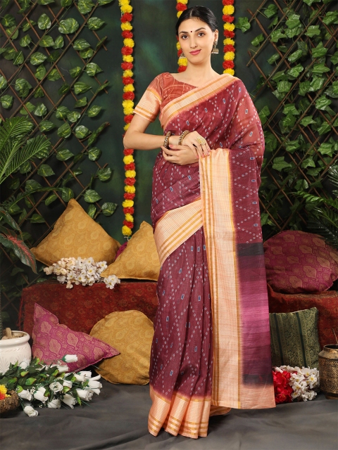 

MISHRI COLLECTION Purple & Gold-Toned Bandhani Saree