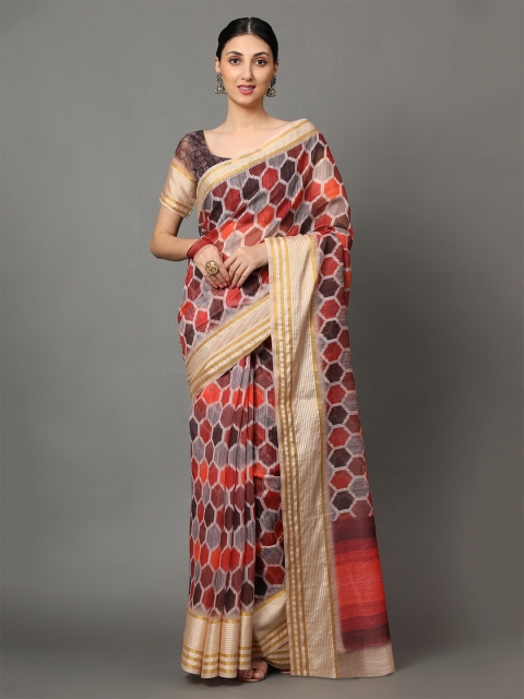 

MISHRI COLLECTION Red & Gold-Toned Linen Blend Bandhani Saree