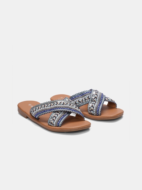 

R&B Women Blue & White Embellished Open Toe Flats