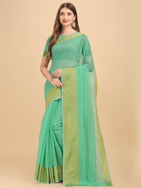 

Wuxi Green & Gold-Toned Zari Pure Cotton Banarasi Saree