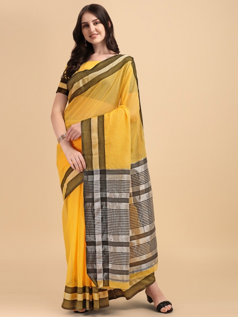 

Wuxi Yellow & Black Zari Pure Cotton Banarasi Saree