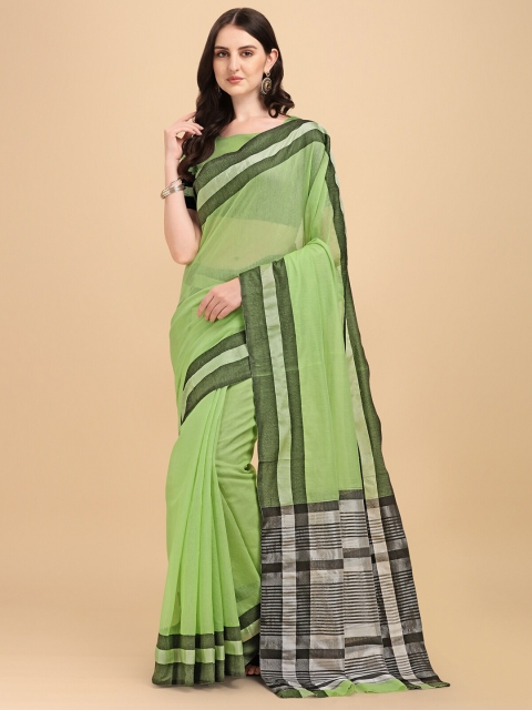 

Wuxi Lime Green & Black Pure Cotton Banarasi Saree