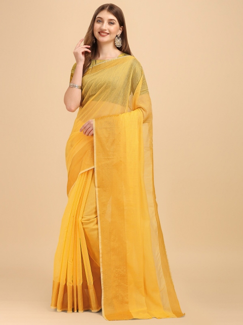 

Wuxi Yellow Zari Pure Cotton Banarasi Saree