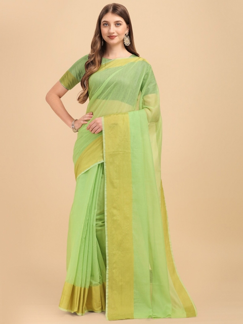 

Wuxi Lime Green & Gold-Toned Zari Pure Cotton Banarasi Saree