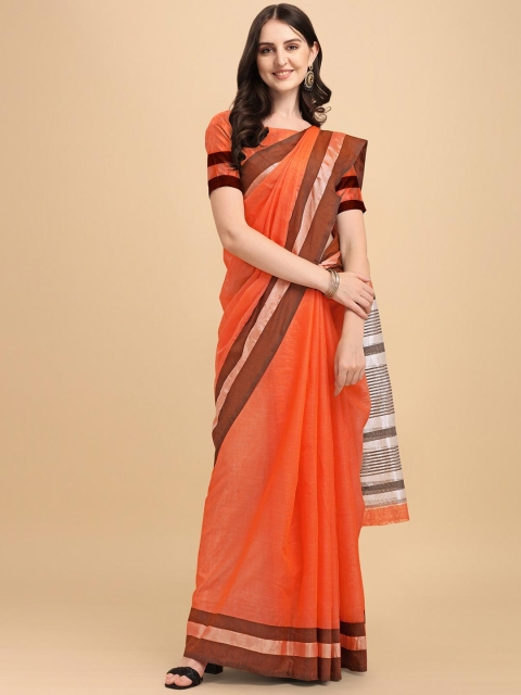 

Wuxi Orange & Black Solid Zari Pure Cotton Banarasi Saree