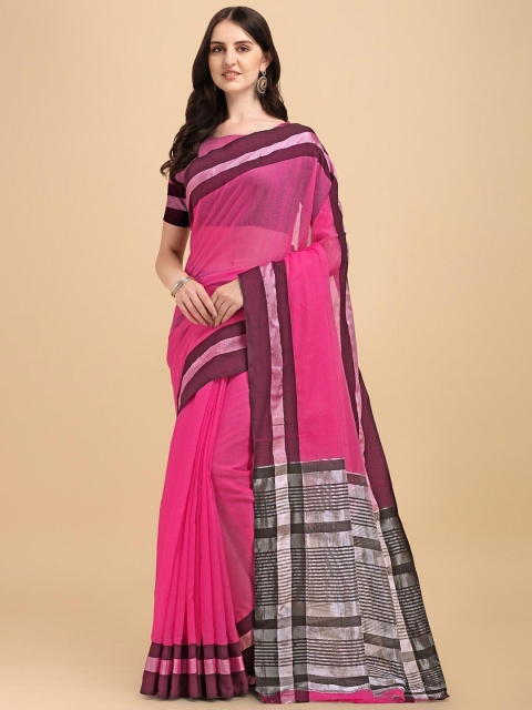 

Wuxi Pink & White Zari Pure Cotton Banarasi Saree
