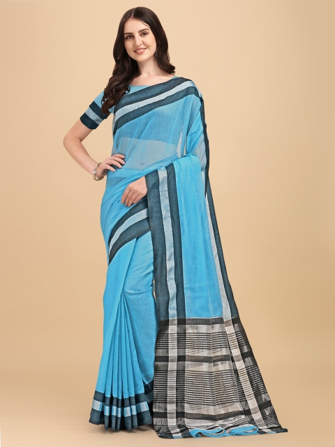 

Wuxi Blue Zari Pure Cotton Banarasi Saree