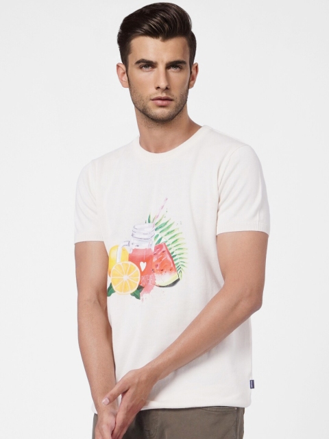 

Jack & Jones Men Beige Printed Applique T-shirt