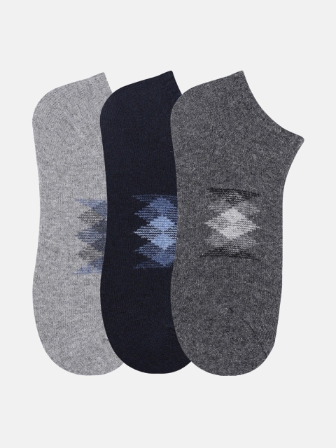 

N2S NEXT2SKIN Men Pack of 3 Patterned Woollen Ankle Length Socks, Grey