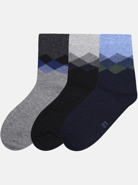 

NEXT2SKIN Men Pack of 3 Charcoal Grey & Blue Woolen Ankle-Length Socks
