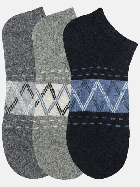 

N2S NEXT2SKIN Pack of 3 Men Patterned Woollen Ankle Length Sock, Charcoal